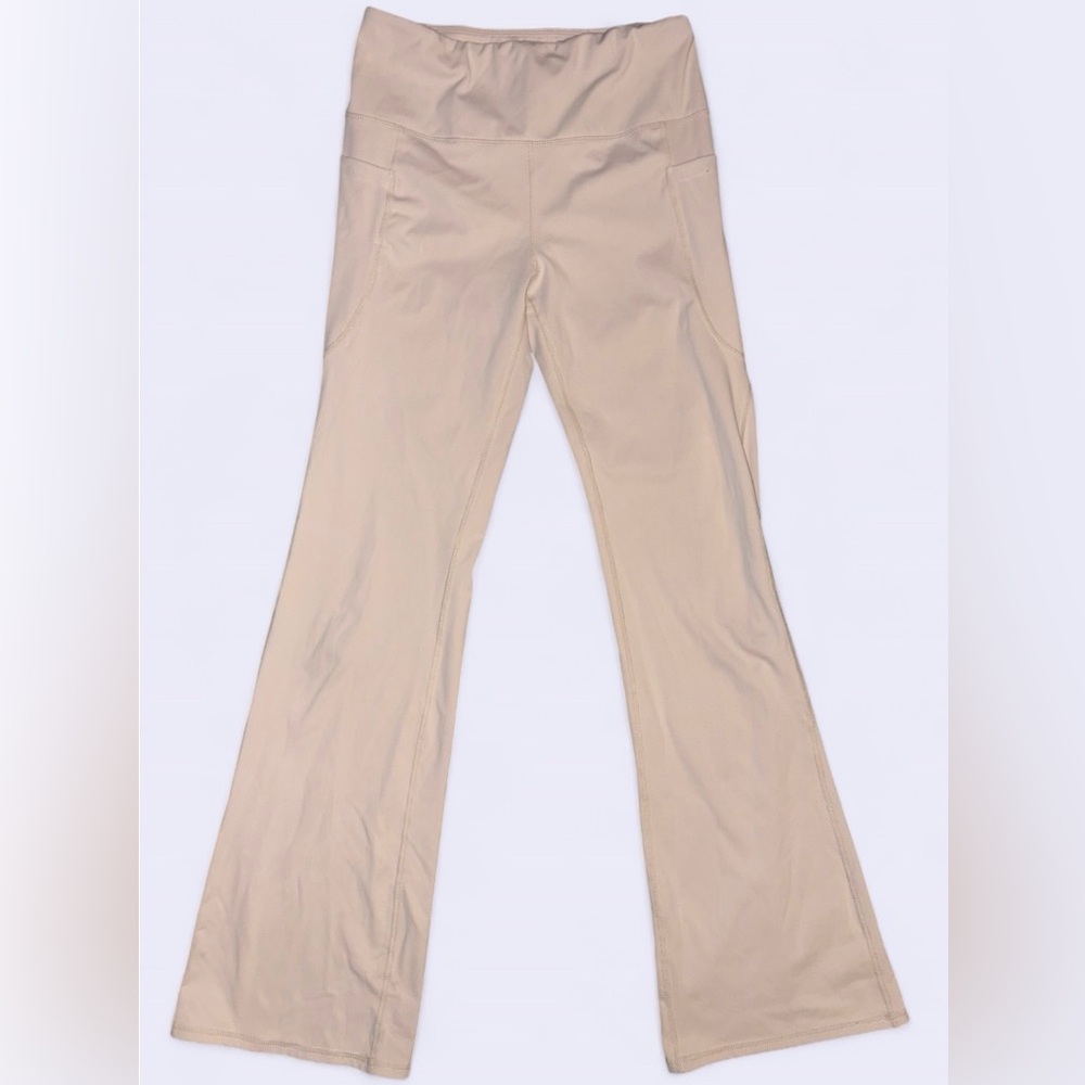 Beige High-Waisted Flare Yoga Pants w/ Pockets | Women’s Size Small - Picture 2 of 9